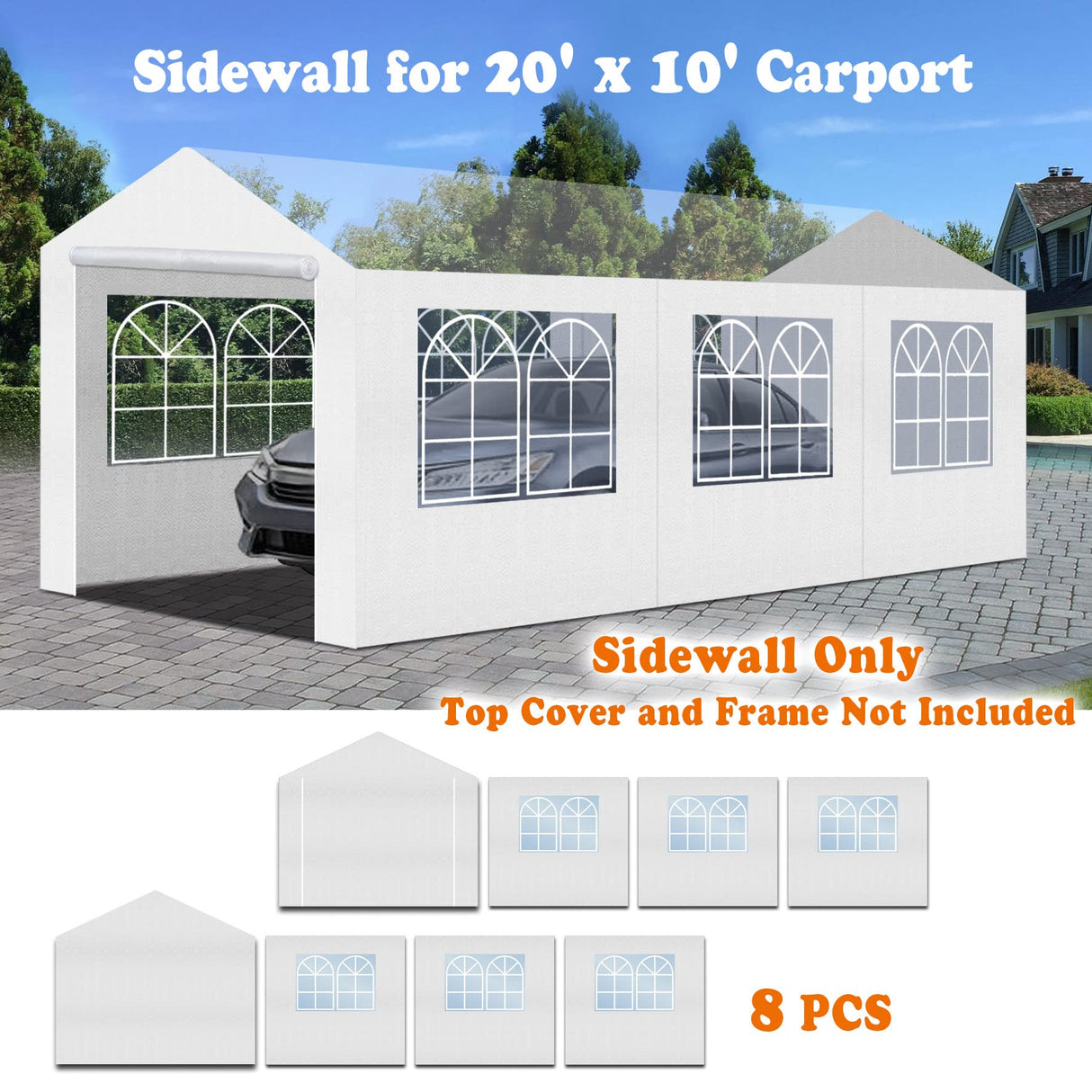 Strong Camel 10 x 20-Feet Carport Replacement Top Canopy Side Wall for Tent Top Garage Carport Shelter (Frame is not Included) (Side Wall) Strong Camel