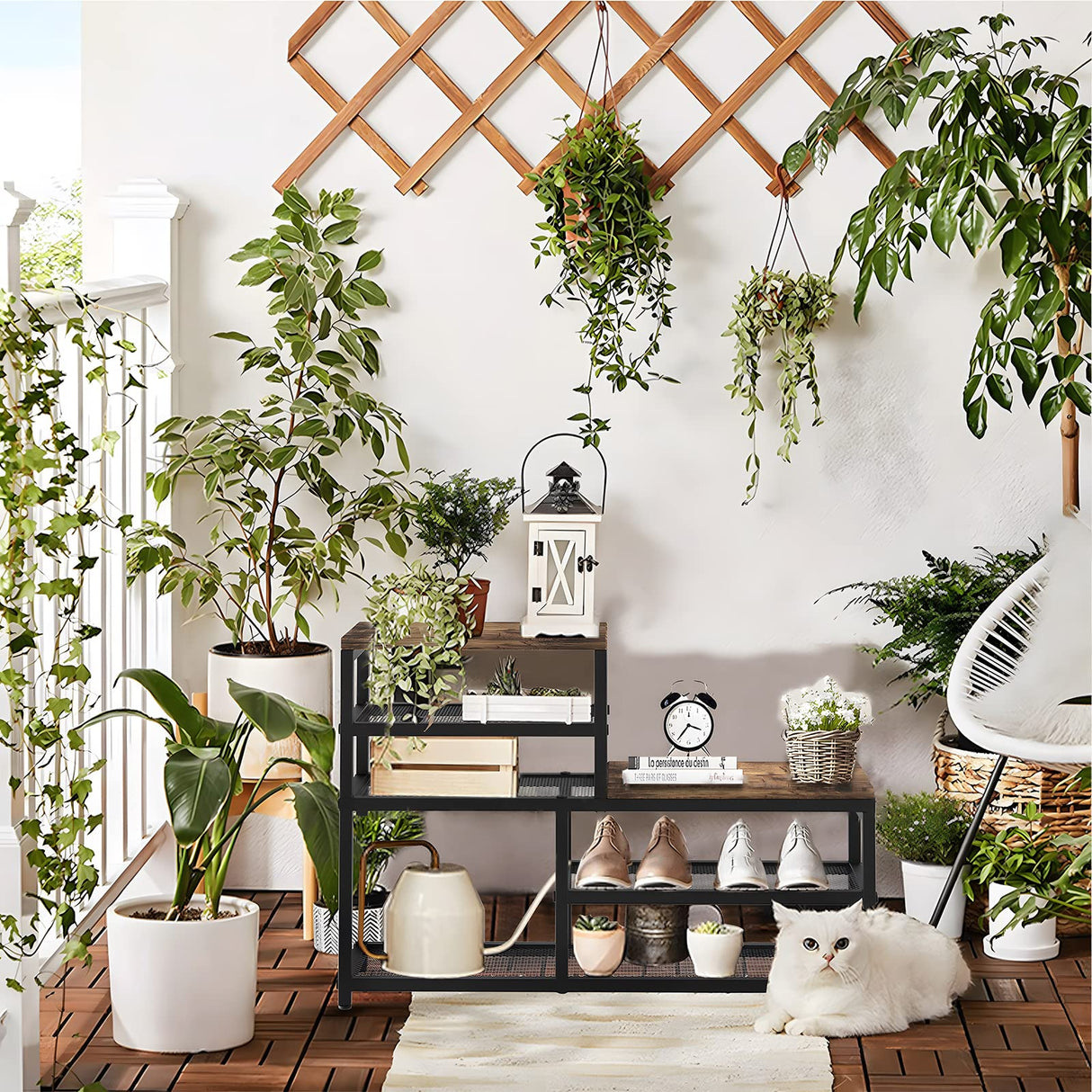 Shoe Rack Bench Shoe Storage Organizer with Seat, 5-Tier Industrial Free Standing Shoe Rack for Entryway, Narrow Shoe Rack Organizer Shelves for High Heels, Entryways, Hallways, Closets,Brown Katrawu