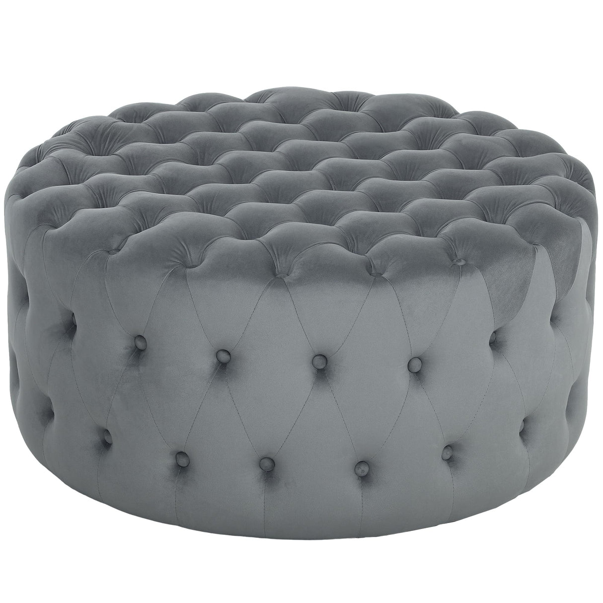 HOMCOM 31.5" Round Ottoman, Large Velvet-Feel Upholstered Foot Stool with Button Tufted Design and Padded Seat for Living Room, Entryway, Dark Gray HOMCOM