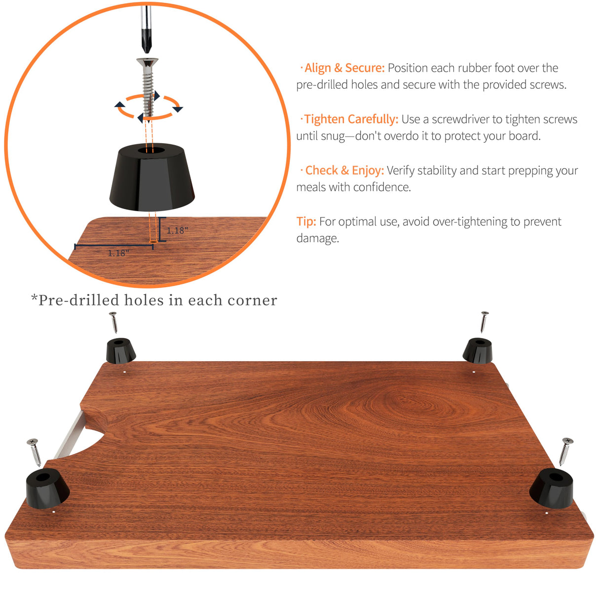 Brosisincorp Solid Sapele Wood Cutting Board - Medium 14.96" x 11.02" x 0.98" Thick, Non-Toxic, Heavy-Duty Butcher Block with Rubber Feet for Kitchen Brosisincorp