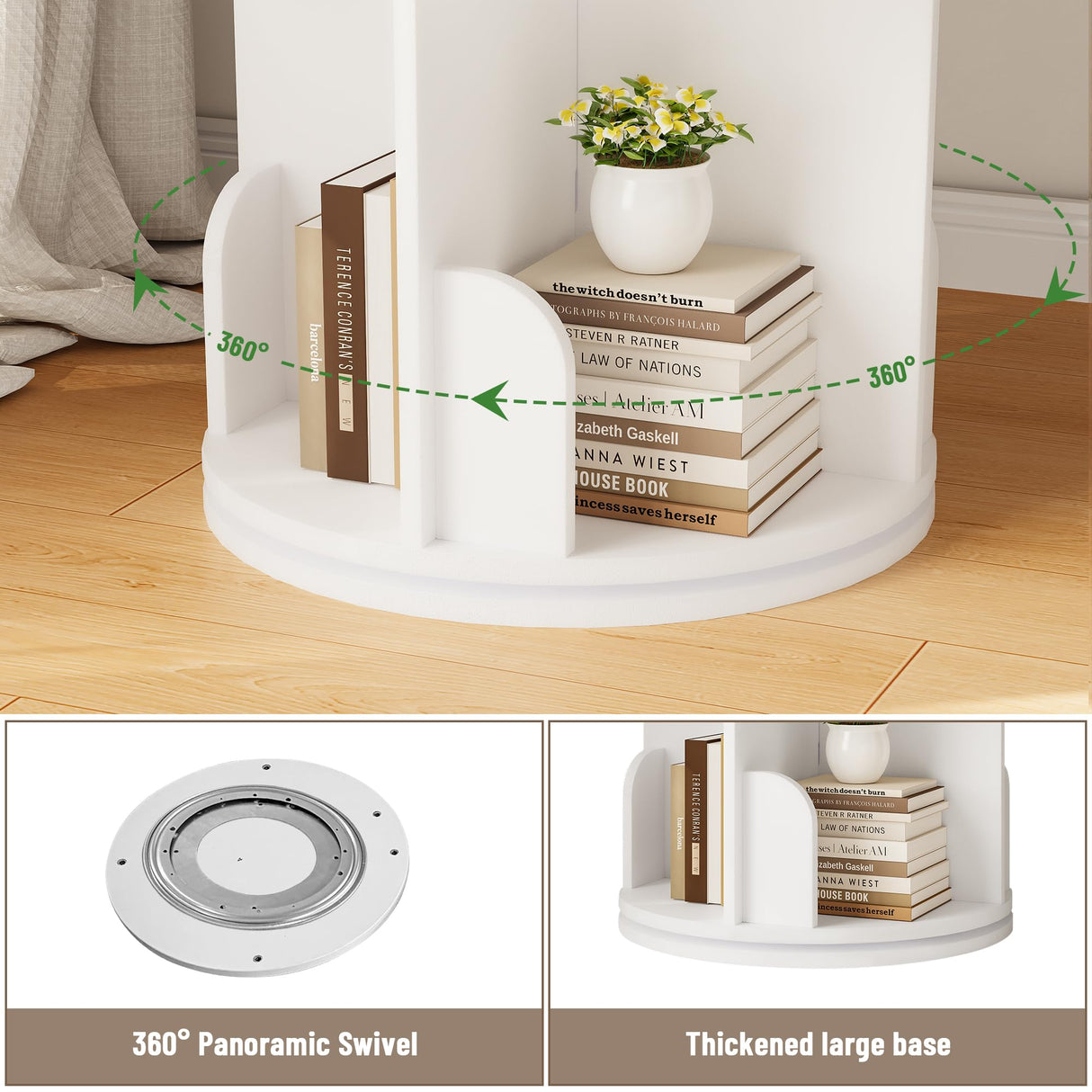 INNOD Rotating Bookshelf with Light, 4 Tier Spinning Bookshelf Tower, 360° Revolving Bookcase, Small Corner Book Shelf for Kids Rooms, Bedrooms, Living Rooms, Home Offices, and Compact Areas, White INNOD