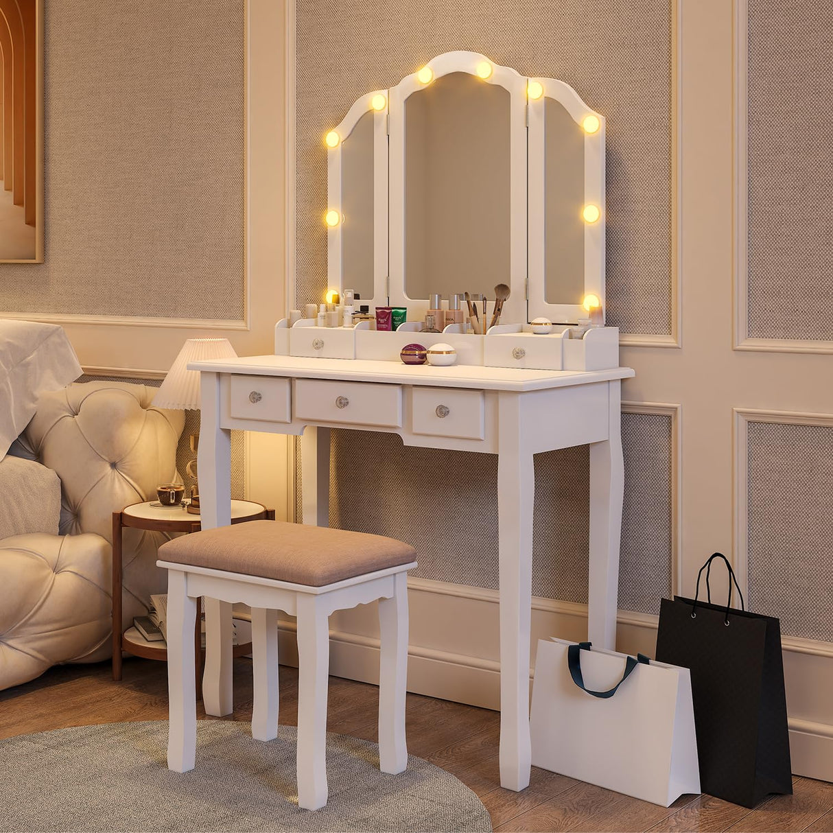 YIXHQ Makeup Vanity with Lights Vanity Desk with Mirror and Lights Makeup Vanity with Drawers Vanity Table with Lights Vanity with Lighted Mirror and YIXHQ