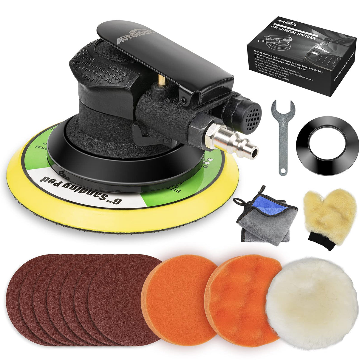 Autolcok 6 Inches Air Random Orbital Sander, Pneumatic Palm Car Sanders For Wood Polisher Metal,And Auto Body Work, Da Sanders, Dual-action Sander Autolock