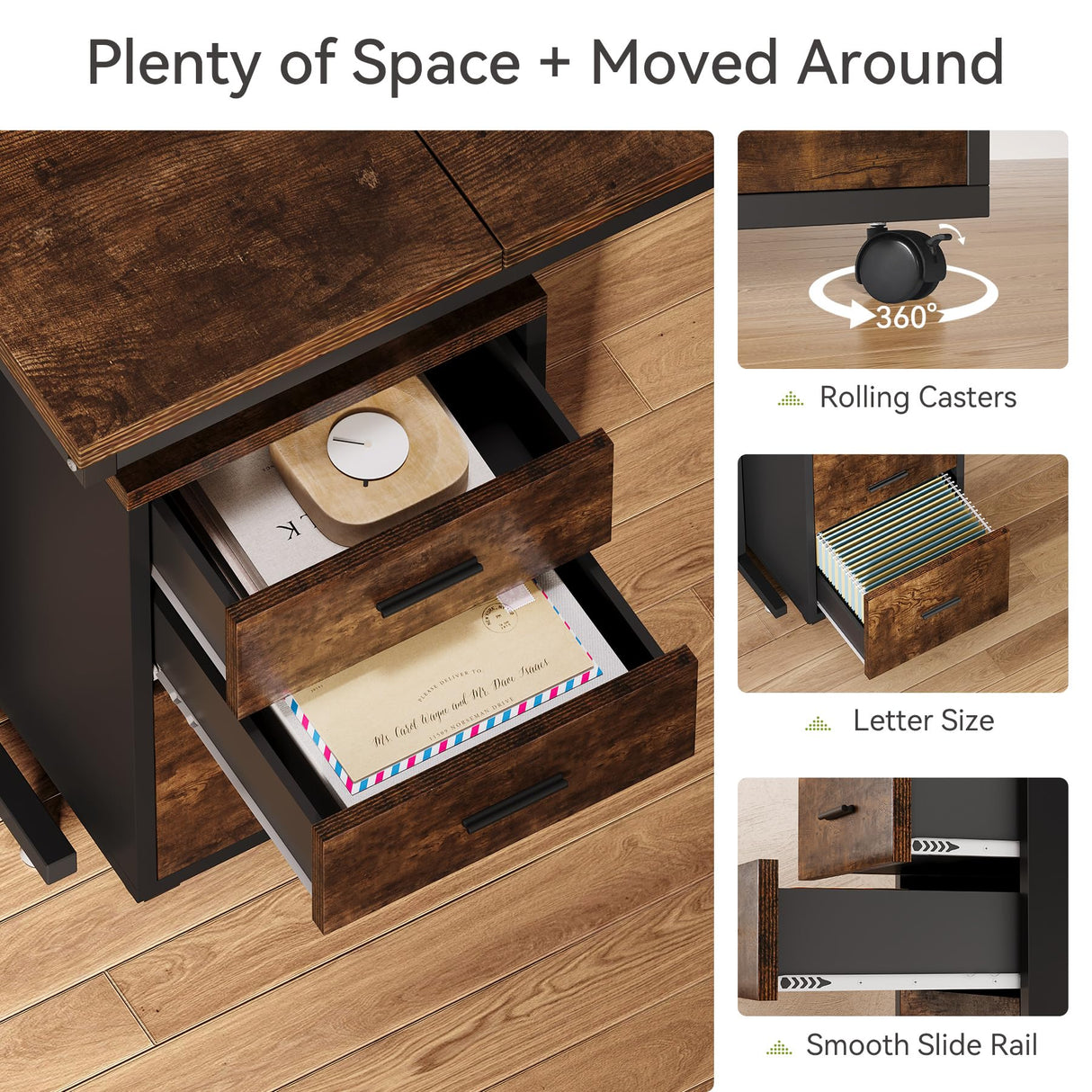 LITTLE TREE 83 Inch L-Shaped Office Desk with Drawers, Large Executive Office Desk with Storage, Wooden Computer Desk with File Cabinet, Modern Work Desk for Home Office, Brown LITTLE TREE