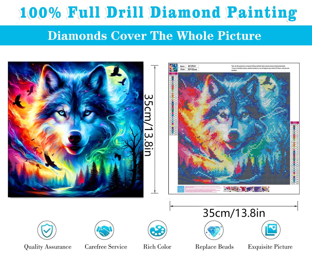Meothan 5D Diamond Art Kits for Adults Wolf Diamond Painting Kits for Adults Beginners, DIY Paint with Diamond Gem Art Dots Painting Wolf Kits for Home Walls Decor and Holiday Gifts 13.8x13.8in Meothan