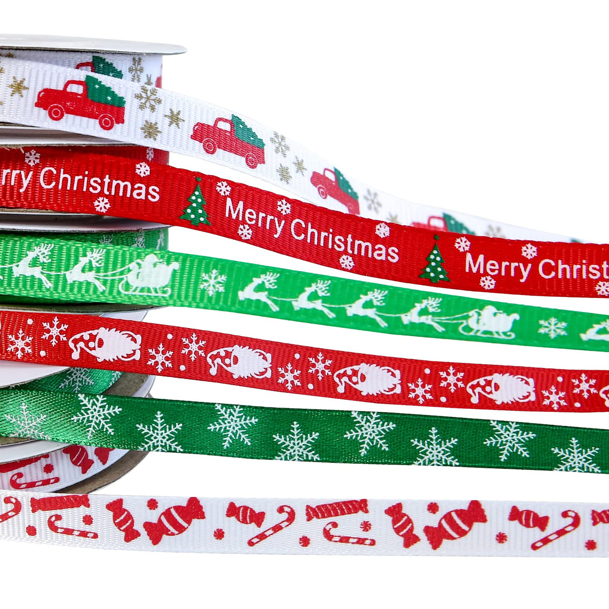 60 Yards 3/8" Christmas Ribbon for Crafts, White Red and Green Holiday Grosgrain Ribbon Christmas Ribbon for Gift Wrapping Festival Holiday Party Hair Bow Clips DIY Crafts Decoration (6 Rolls) DHAIQC