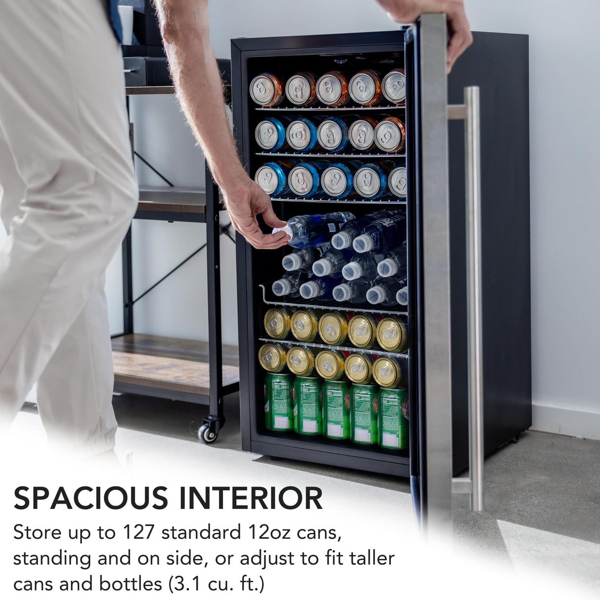 Whynter 120-Can Beverage Refrigerator with Glass Door, 3.1 Cu Ft Freestanding Drink Mini Fridge, BR-130SB, Stainless Steel Whynter