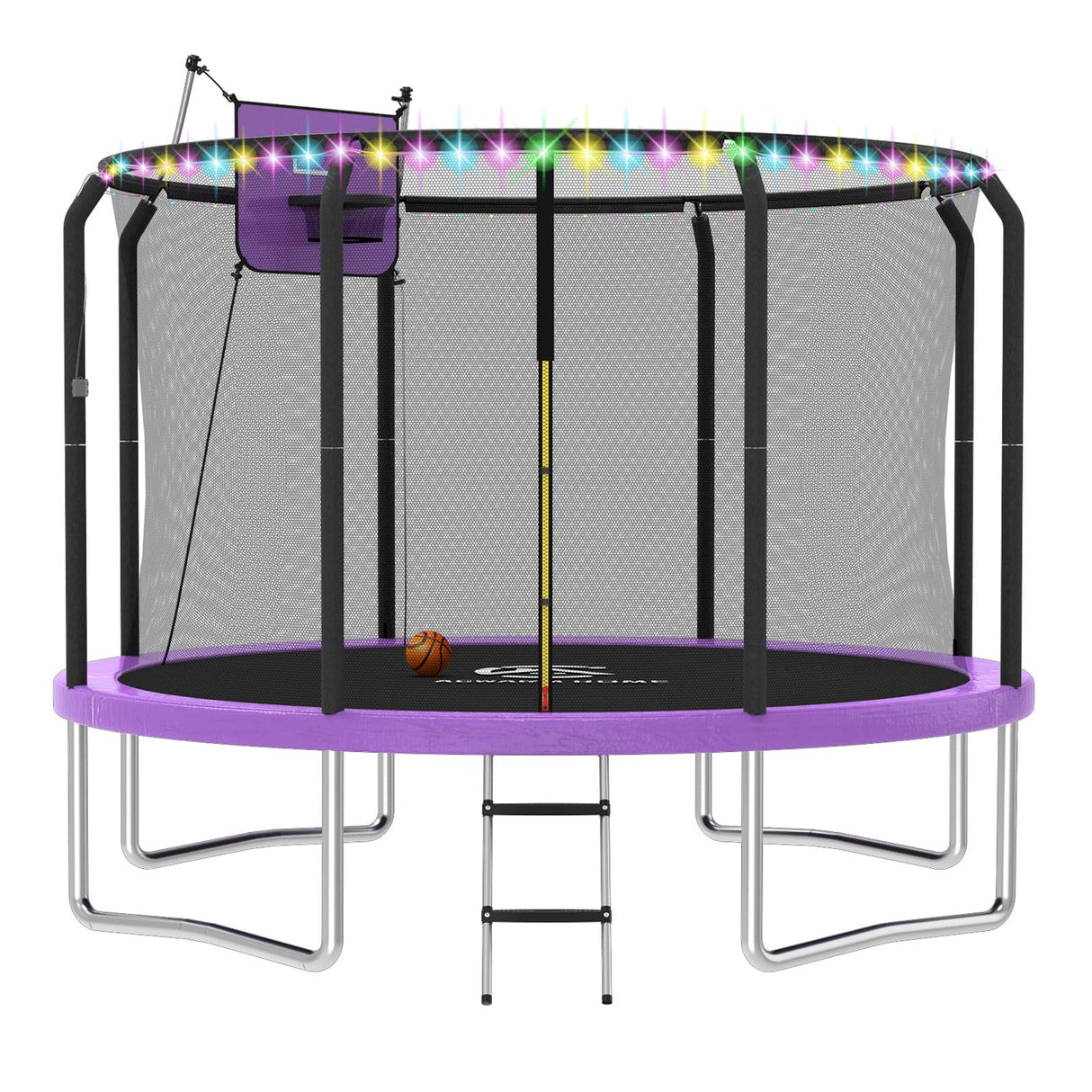 ACWARM HOME 12FT Trampoline for Kids and Adults, Trampoline with Basketball Hoop and LED Lights, ASTM Approved, Purple ACWARM HOME