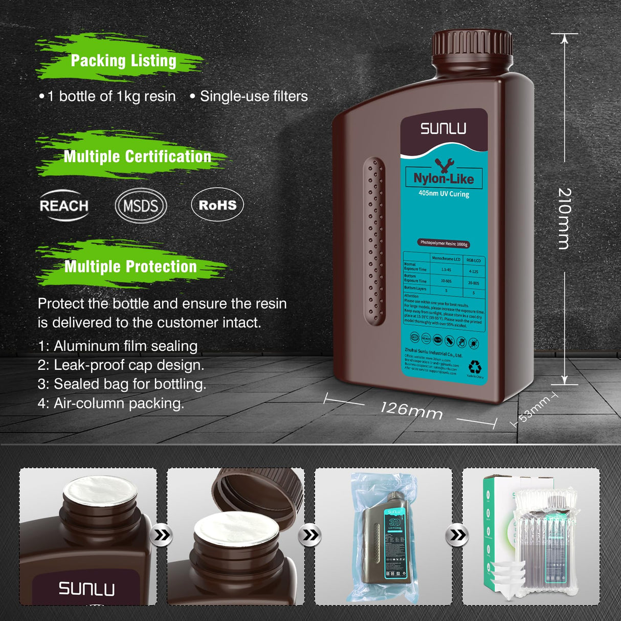 SUNLU 3D Printer Resin, Strong Durable Nylon Like 3D Resin for LCD DLP SLA Resin 3D Printers, 395-405nm UV Light Curing 3D Printing Liquid Photopolymer Resin, Good for Functional Parts, 1000g, Beige SUNLU