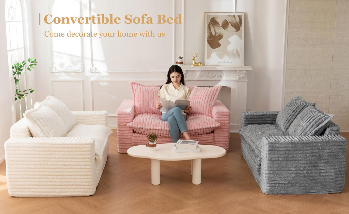 Loveseat Sleeper Sofa, Convertible Sofa Bed Couch Futon Couches for Living Room, 3-in-1 Pull Out Floor Couch with Washable Cushion and Pillows, Dark Grey YOSHOOT