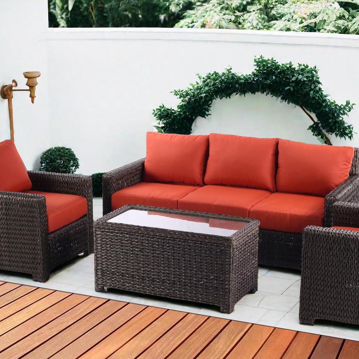 Krikacy Classic Wicker Patio Coffee Table with Storage, All-Weather Rattan Outdoor Coffee Tables, Tempered Glass Flip-Top, Waterproof for Porch Backyard – 40''Wx19''Dx22''H, Brown Krikacy