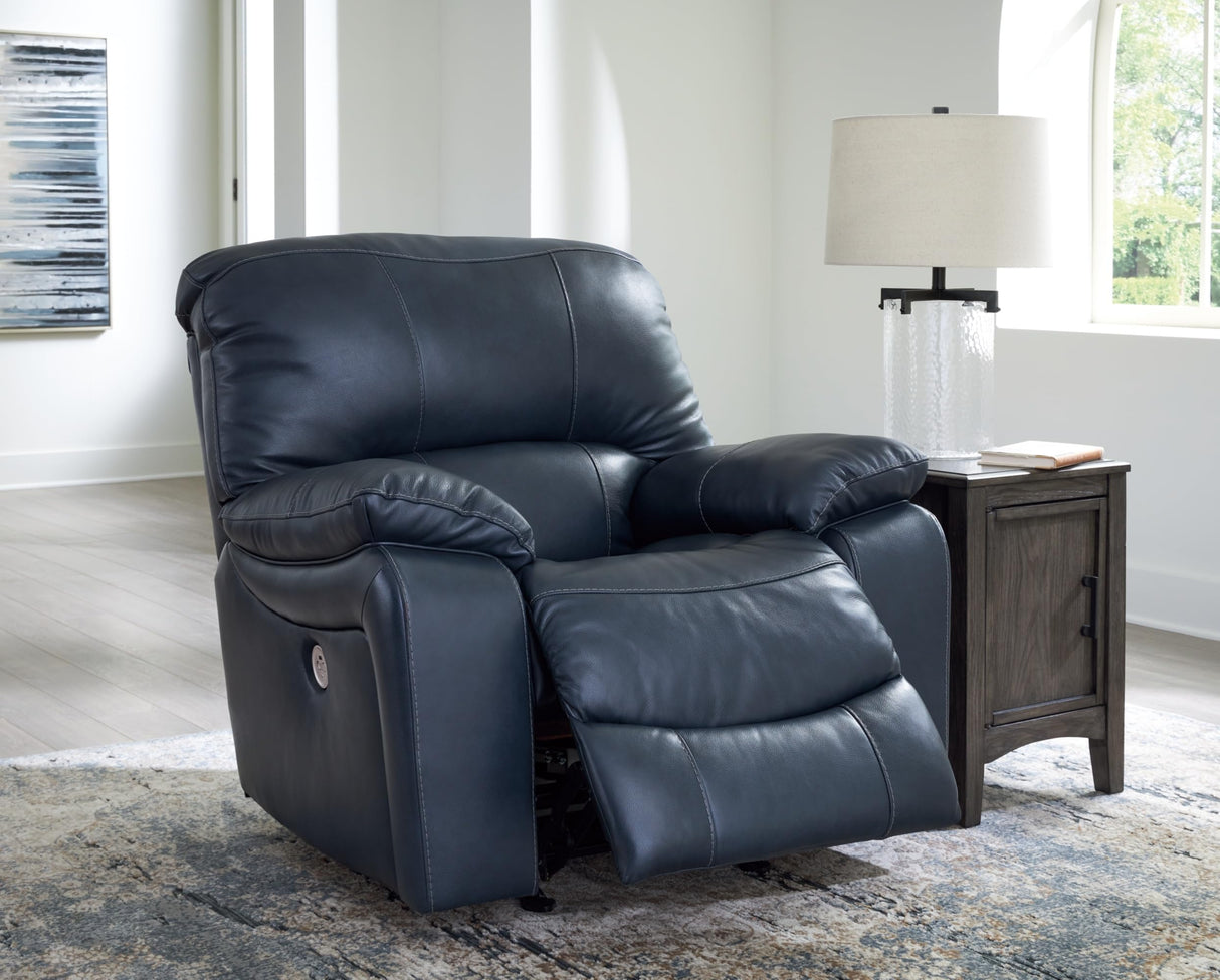 Signature Design by Ashley Leesworth Modern Power Recliner in Leather Match and with Rocking Motion and USB Port, Blue Signature Design by Ashley
