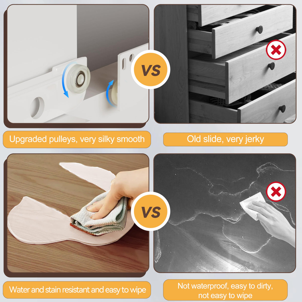 GEPELCN Farmhouse 4 Drawers Dresser for Bedroom Rustic Chest of Drawers with Natural Texture White Drawers Organizer for Living Room Hallway GEPELCN