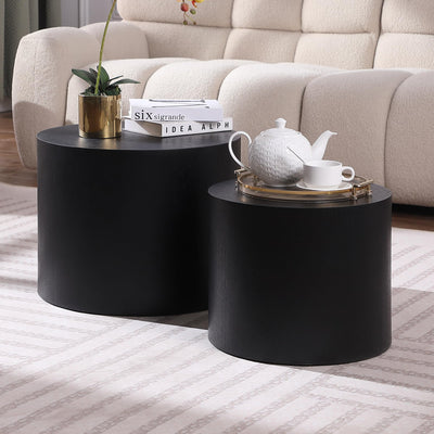 HanStrong Small Coffee Table Nesting End Table Set of 2, Round Coffee Table Wood Side Table Circle Accent Tables for Small Spaces Living Room Bedroom Balcony Office, Black