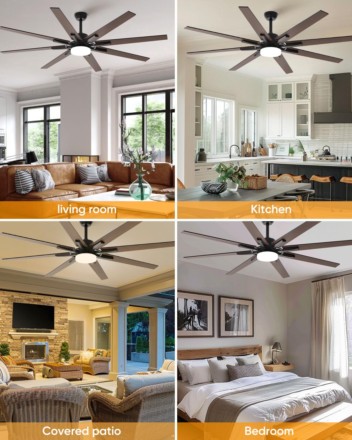 72 inch Large Ceiling Fans with Lights and Remote Indoor/Outdoor Ceiling fan for Living Room Patio Gazebo Kitchen Farmhouse Ceiling Fan Industrial 6 Speed Reversible Quiet DC Motor Dual Side 8 Blades Aircyol
