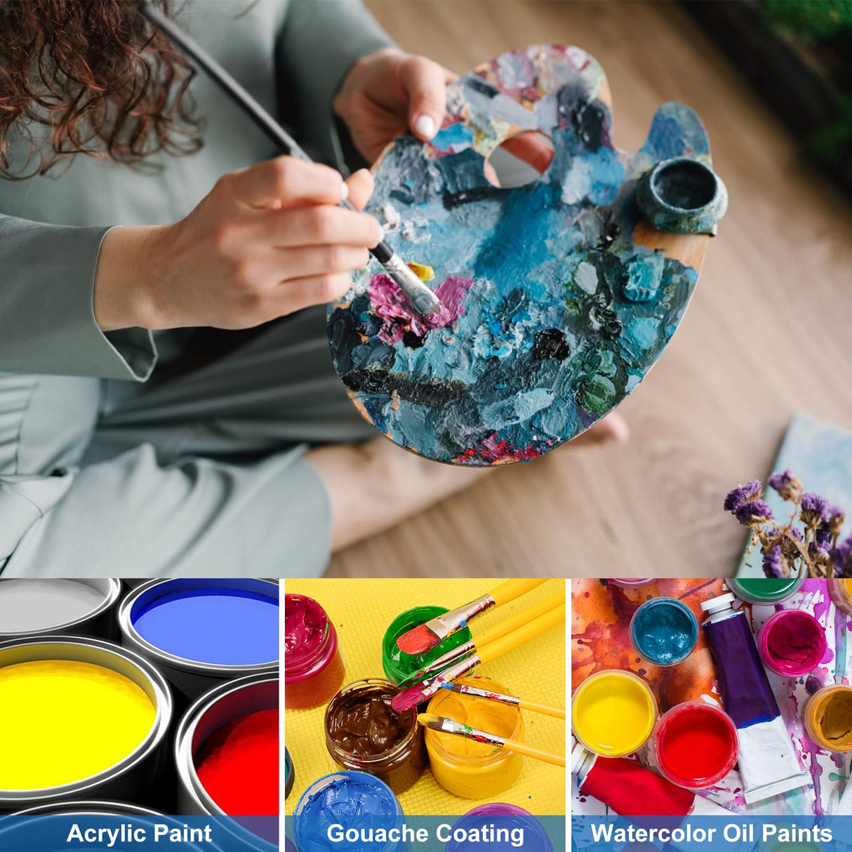 LOYORTY 15 Pack Wood Painting Palette, Oil Wooden Paint Palette, Oval-Shaped Artist Painting Palette with Thumb Hole, Art Pallet for Painting (12 x 16 Inches) LOYORTY