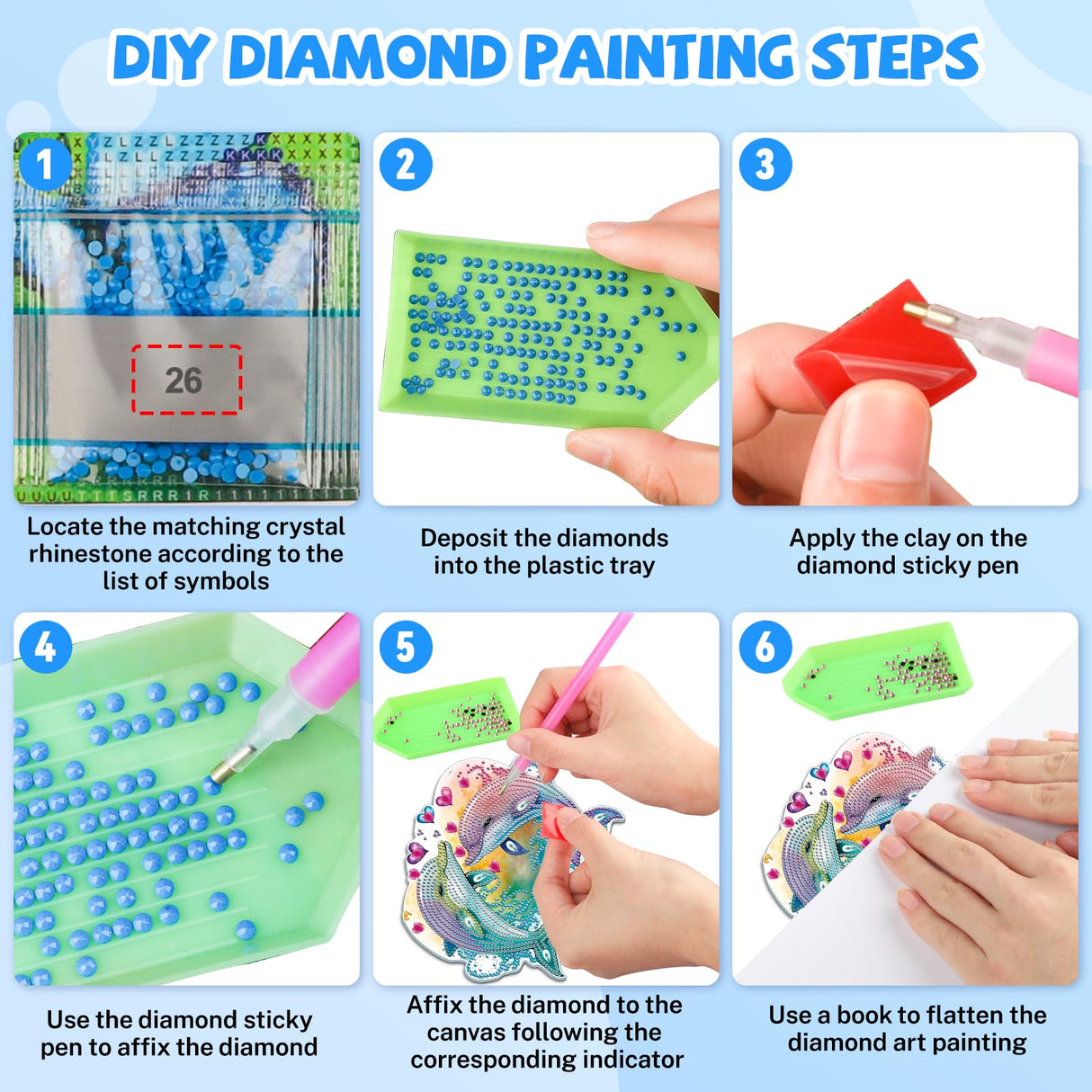 Bowetile Dolphin Diamond Art Hanging Kits for Adults Kids, 5D Special Shape Diamond Painting Animals Kits, Animal Gem Art Suncatchers Painting Pendant Ornament for Home Garden Wall Decor Bowetile