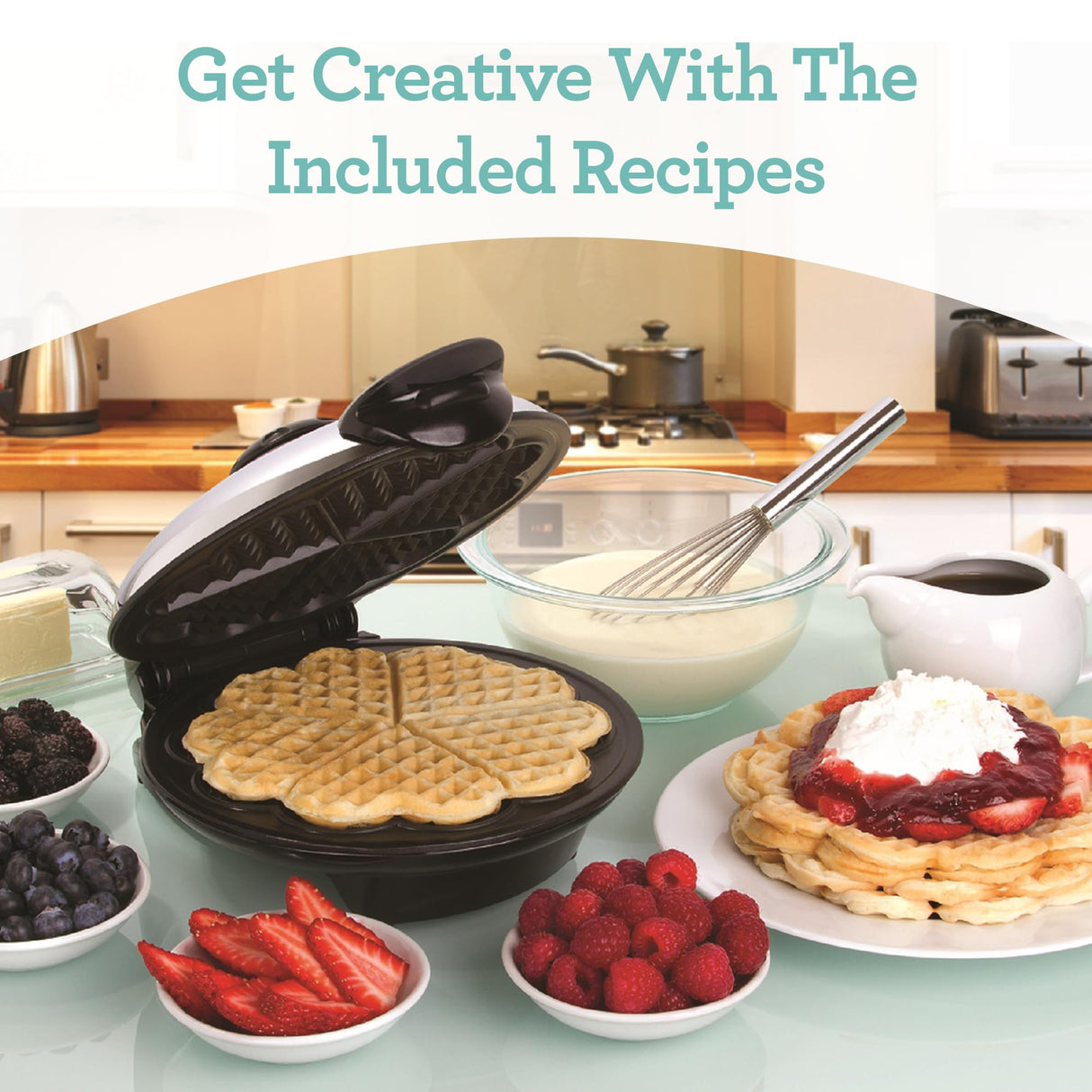 Euro Cuisine WM520 Heart Shaped Iron Waffle Maker - Eco-Friendly PTFE and PFOA Free Non Stick Plates, Perfect for V-Day & Special Occasions, 8-Inch Euro Cuisine