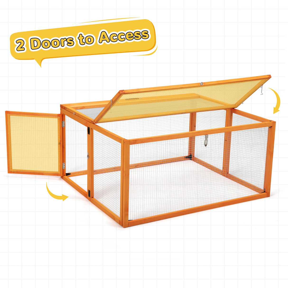 Nyeekoy Portable Chicken Coop with UV-Proof Panel, 4X Garden Stakes, Wooden Rabbit Hutch, Chicken Brooder Box Indoor, Outdoor Folding Chicken Cage, Top & Side Openable Doors, 45.3Inch (Orange) Nyeekoy