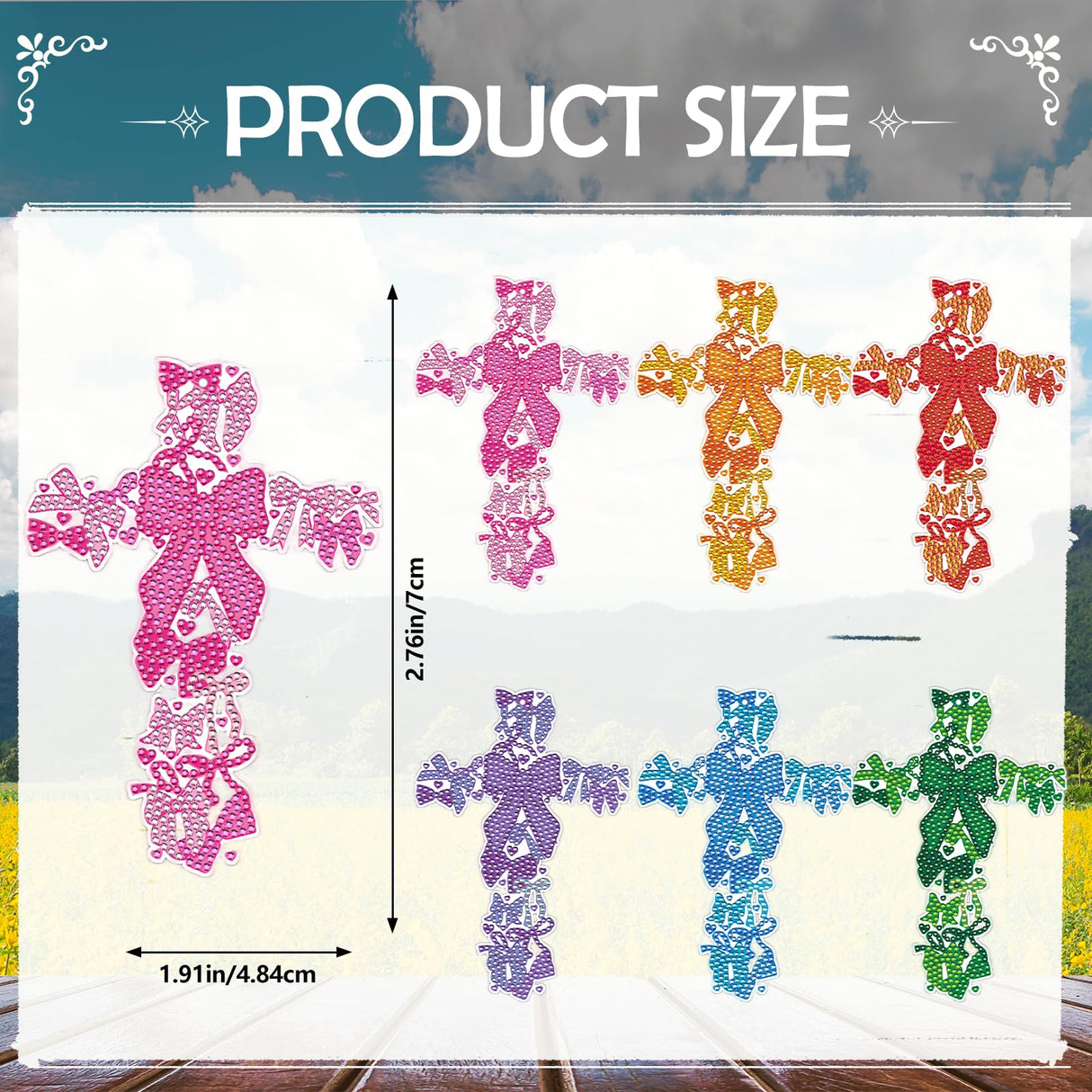 Cross Diamond Art Painting Bookmarks - 6 PCS Colorful Bow Design Bookmarks Kit with Tassel DIY Coquettte Gem Art Craft Christmas New Year Religions Birthday Gift for Reading Lovers INCOK