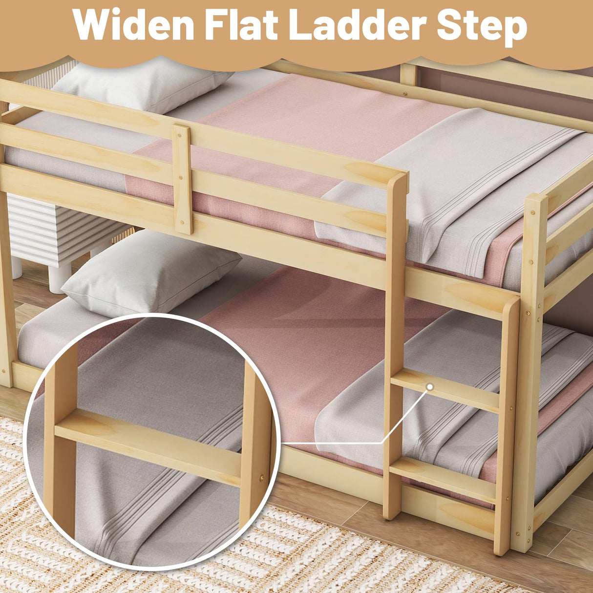 LUKEEHOM Twin Over Twin Low Profile Bunk Bed with Ladder - Ideal for Kids' Rooms LUKEEHOM