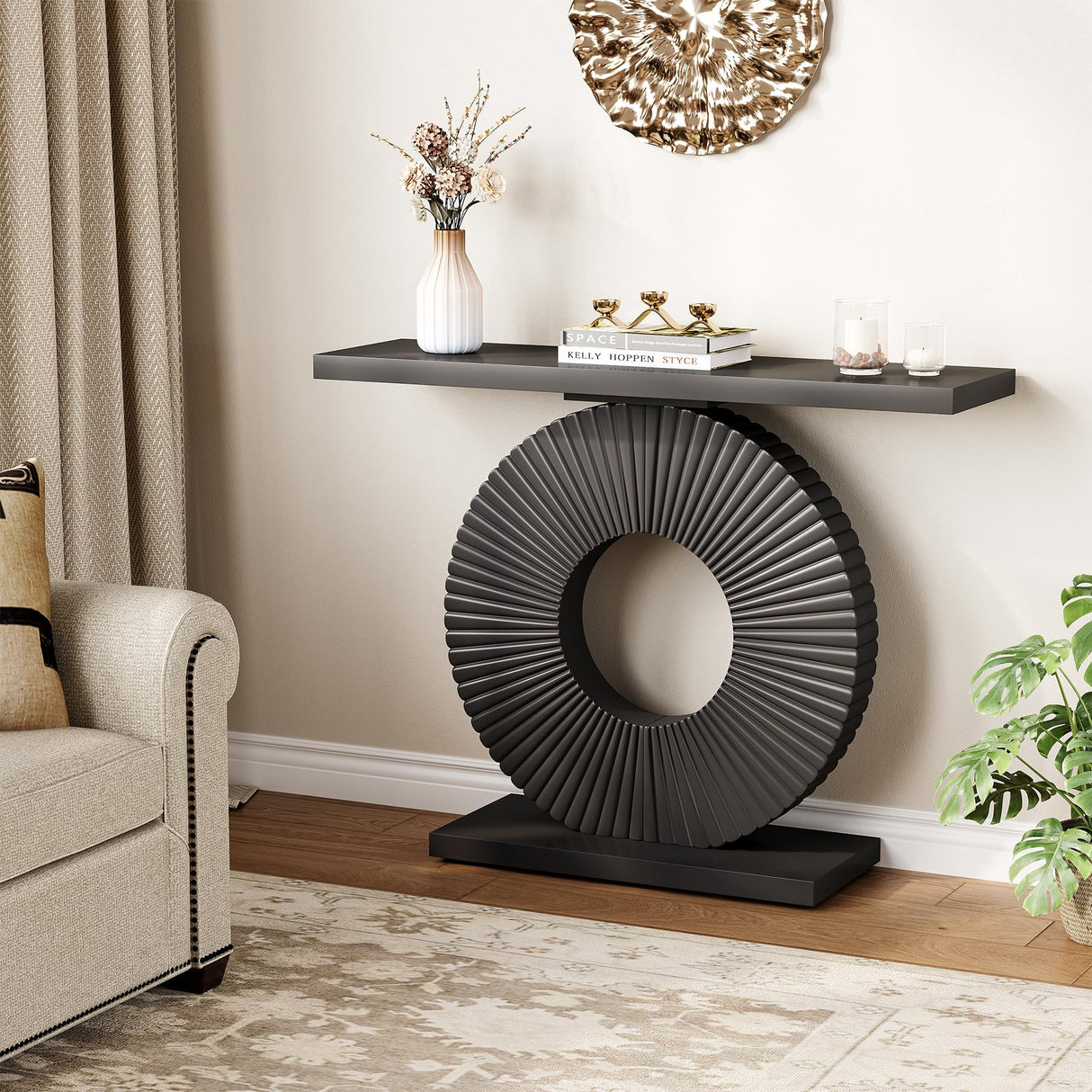 1Easylife Modern Console Table, Wooden Hallway Entry Table, Rectangular Sofa Table for Living Room, Bed Room, Home Office, Black 1Easylife