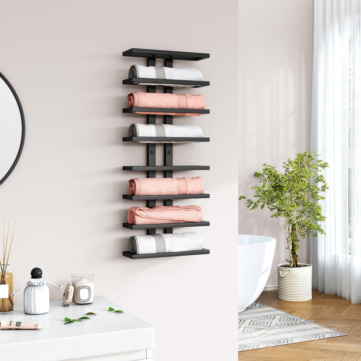 Hoctieon 8 Tier Wall Mount Wine Rack, Wall Racks for Wine Bottles Display and Storage, Hanging Bottle Organizer for Living Room, Dining Room, Wine Cellar, Bar, Black Hoctieon