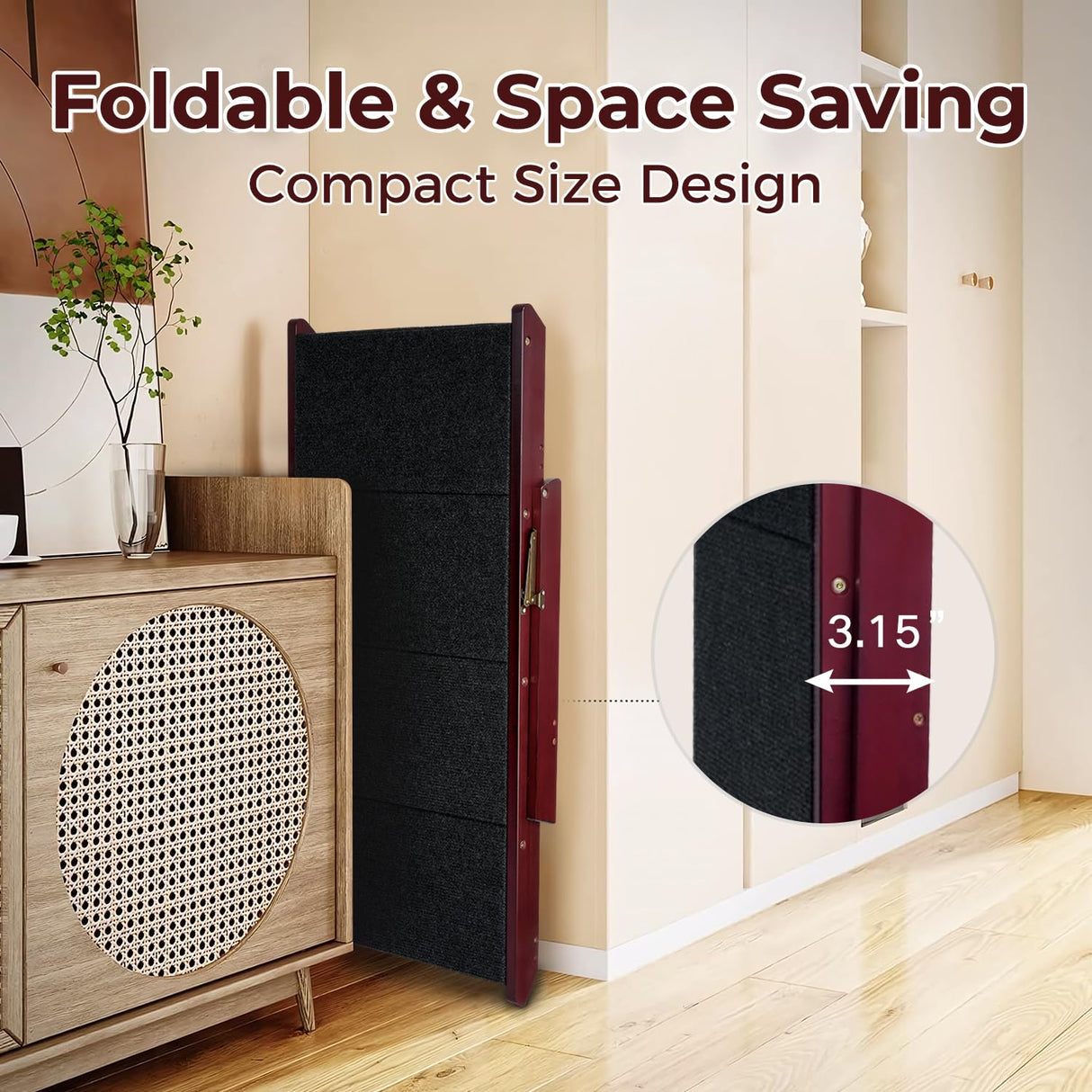 BRIKY Wooden Dog Stairs/Steps - Foldable 4 Steps Dog Steps for High Bed Couch Cars, Non-Slip Pet Stairs for Small Large Medium Dogs and Cats, No Assembly Required BRIKY