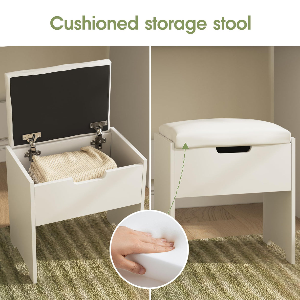 Vabches Makeup Vanity Table with Lighted Mirror & Power Strip, White Vanity Set, Lots Storage, 3 Lighting Modes, Brightness Adjustable, 31.5 * 15.75 * 57.7in, White Vabches