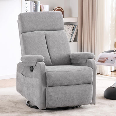 Zuacs Recliner Chairs, Swivel Rocking Chair Nursery, Glider Rocker Recliner Chair for Adults, Small Nursery Recliner for Living Room, Reclining with Modern-Designed Armrests, Upholstered Fabric Grey