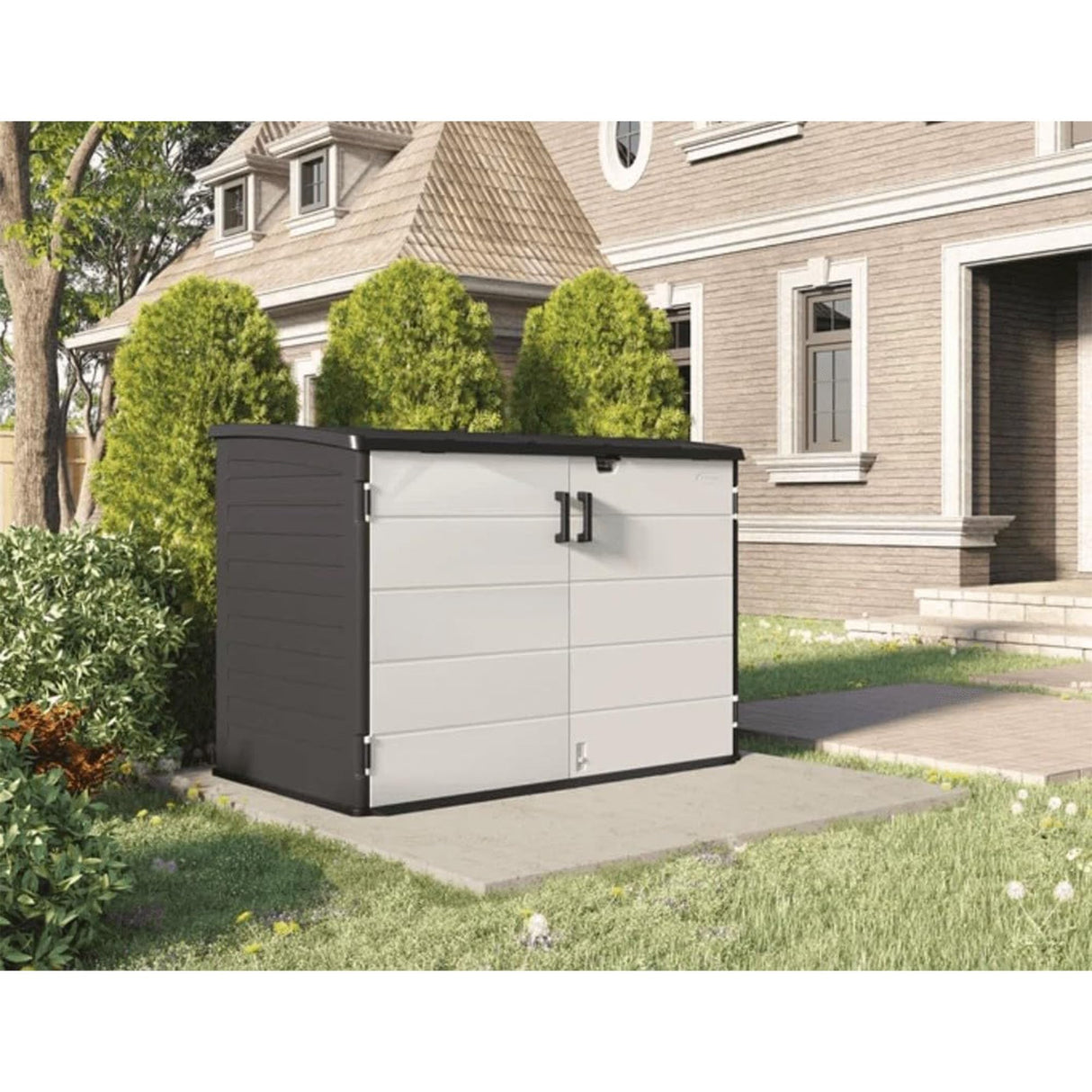 Suncast BMS4780 Stow-Away Horizontal Shed with Floor - Peppercorn Suncast