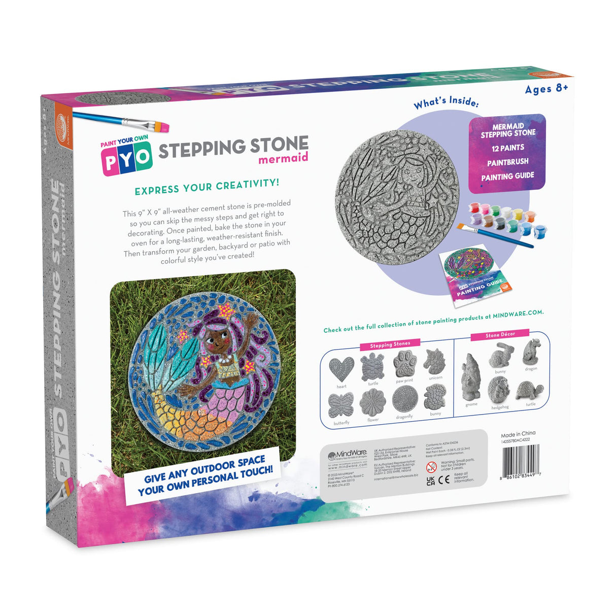 MindWare Paint Your Own Stepping Stone: Mermaid - Weather Resistant Cement, PYO Stepping Stones Kits for Kids Includes Paint, Brushes and Instructions MindWare