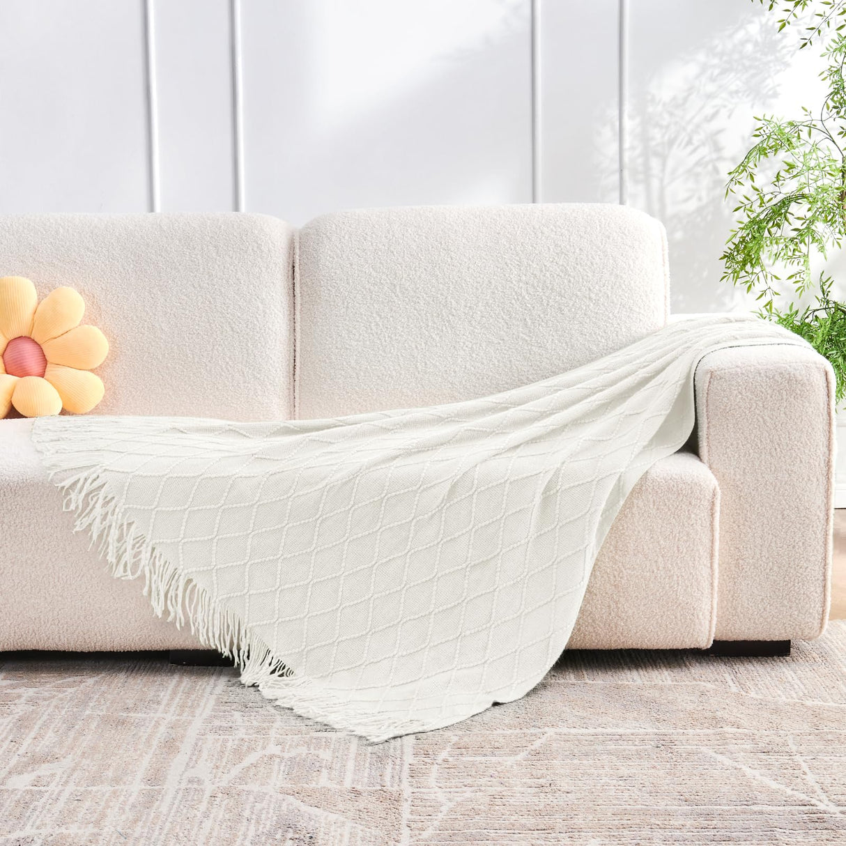 inhand Knitted Throw Blanket for Couch and Bed, Soft Living Room Home Decor Knitted Blanket with Tassel, Outdoor Lightweight Breathable Summer Blanket, Farmhouse Warm Woven Decorative, 50"x60" inhand