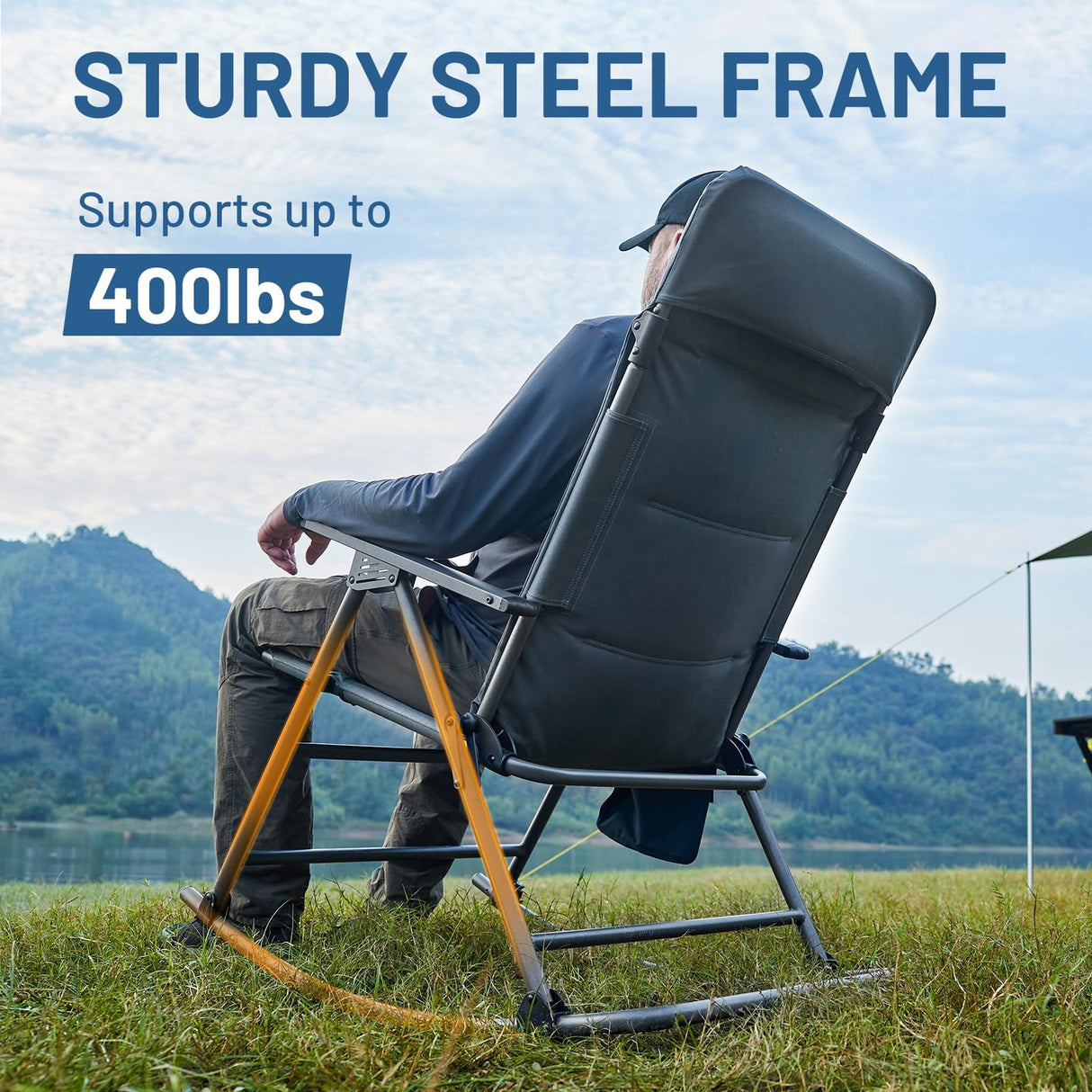 TIMBER RIDGE Oversized Folding Rocking Camping Chair, Padded Outdoor Rocker with High Back, Portable Outdoor Chair for Patio, Garden, Lawn, Supports up to 400 lbs, Blue TIMBER RIDGE