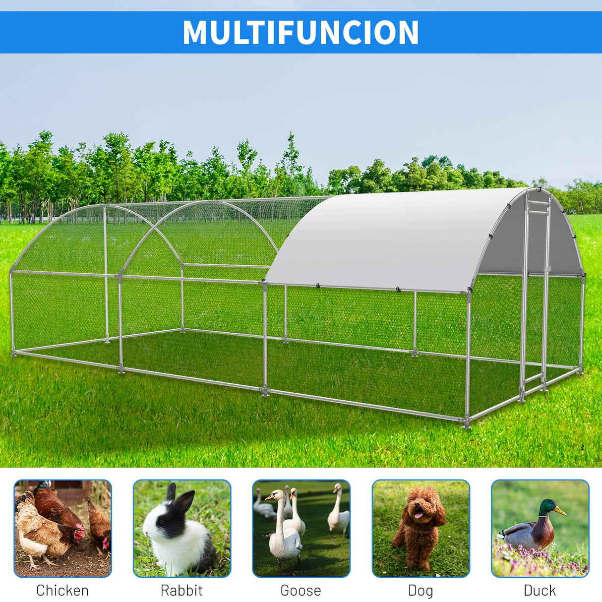 NUGRIART Large Metal Chicken Coop, Outdoor cage Run with Waterproof and Anti-UV Cover, Dome Roof Walk-in Poultry Cage Rabbit Duck House for Outside, Backyard and Farm. NUGRIART