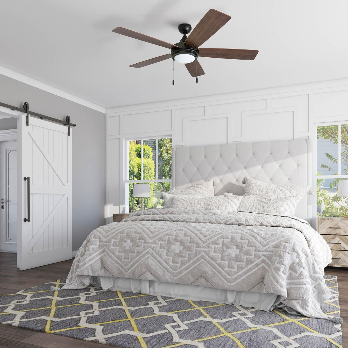 Honeywell Ceiling Fans Ventnor, 52 Inch Modern Farmhouse Indoor LED Ceiling Fan with Light, Pull Chain, Three Mounting Options, Dual Finish Blades, Reversible Motor - 50607-01 (Bronze) Honeywell