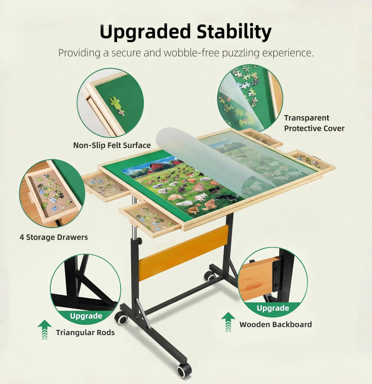 ALL4JIG 1500 Pieces Puzzle Table with Legs and Wheels, Wooden Jigsaw Puzzle Table with 4 Drawers & Cover, Upgraded Stability & Optimized Lightweight Design, Puzzles for Adults ALL4JIG
