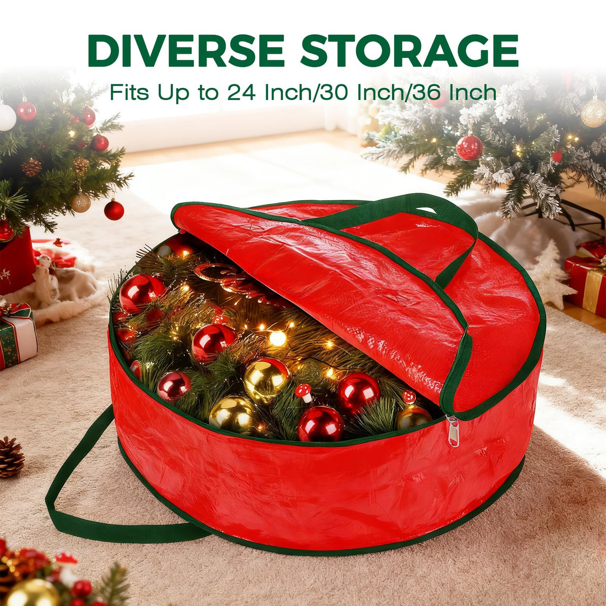 DeckTheHalls Christmas Wreath Storage Container, 2-PACK Waterproof Christmas Storage with Secure Zipper, Reinforced Carry Handles, Year-Round Protection for Christmas Garland & Holiday Decor (36 Inch) DeckTheHalls