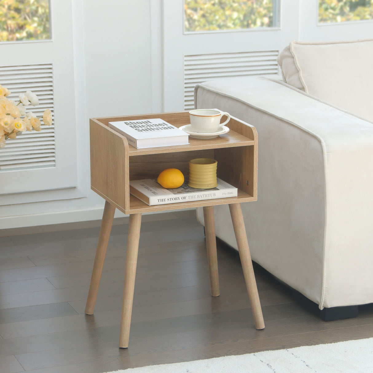 MaxSmeo Nightstand, Mid Century Modern Side Table Bedroom with Storage, Small End Bedside Table with Solid Wood Legs for Living Room, Office Small Spaces (Rustic Walnut) MaxSmeo