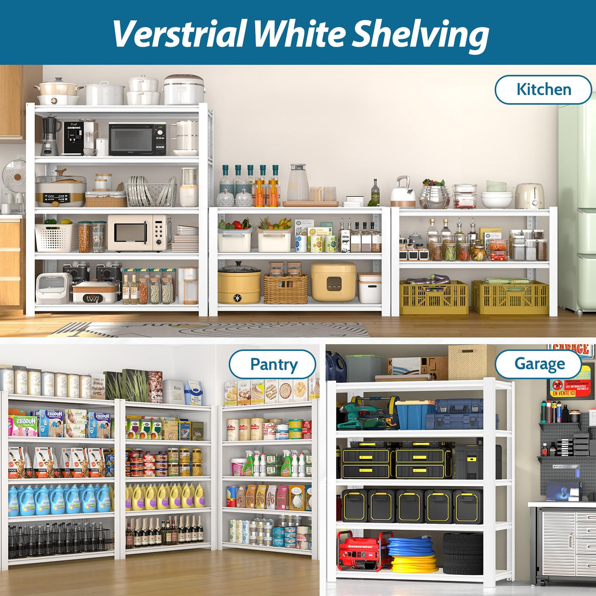 PrimeZone 36" W x 16" D x 72" H Closet Storage Shelves - 5 Tier White Metal Connector Shelving, Adjustable Heavy Duty Garage Shelves, Utility Rack Organizer Shelf for Kitchen Pantry Closet Garage PrimeZone