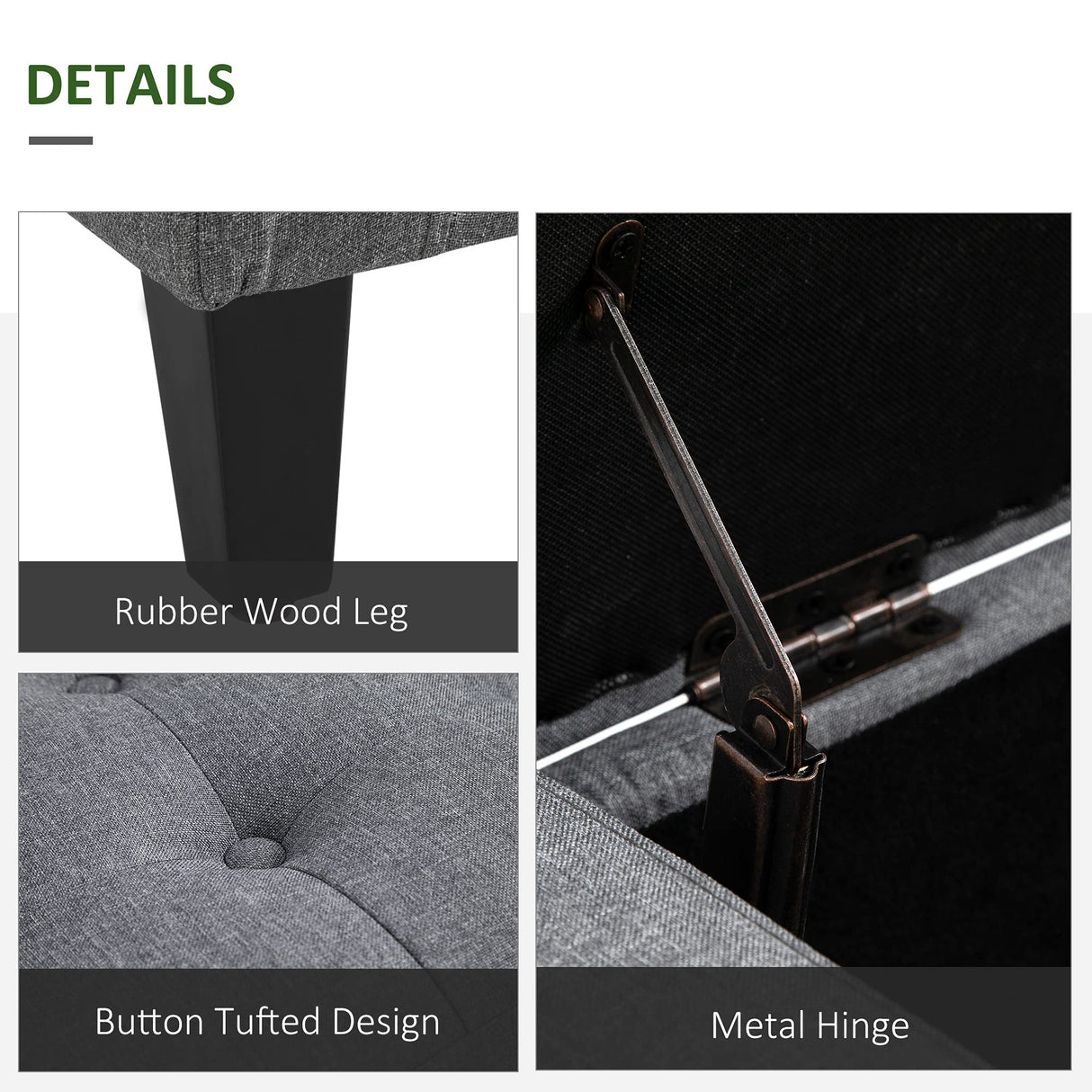 HOMCOM Storage Ottoman, Linen Upholstered Storage Bench with Lift Top and Button Tufted for Living Room, Gray HOMCOM