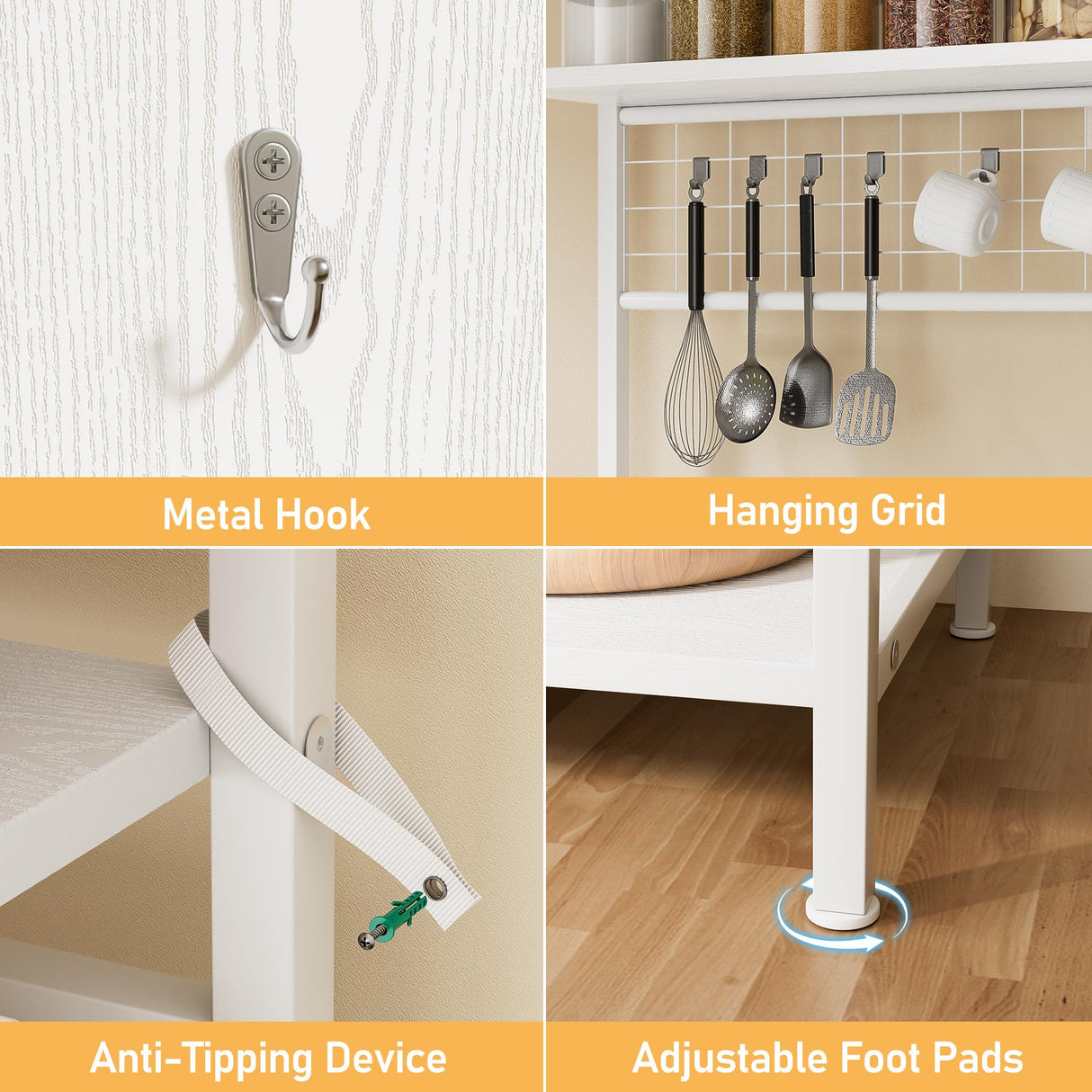 LegacyAmerhome Bakers Rack with Storage, 7-Tiers Large Bakers Rack with Power Outlet, Kitchen Microwave Stand Cabinet, Coffee Bar Cabinet with Storage Shelf, for Kitchen Living Room Pantry, White LegacyAmerhome