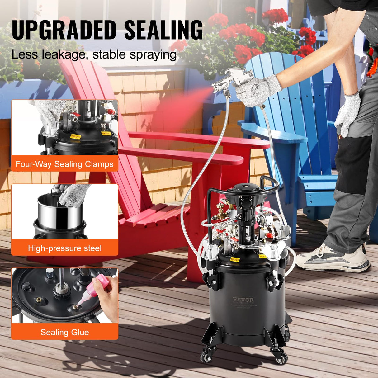 VEVOR Spray Paint Pressure Pot, 10 L/2.5 gal Fully Automatic Stirring Pressure Pot Tank, 70 psi Adjustale Pressure, Pressure Pot Paint Tank with Spray Gun and Hoses, for Home Decor Industry Painting VEVOR