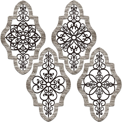 4 Pieces Thicken Rustic Wall Decor Modern Farmhouse Wall Art Decor Wooden Hollow Carved Design Rustic Wall Art for Living Room Bedroom Hallway Decor Office Kitchen Wall Decoration (Fresh Style)