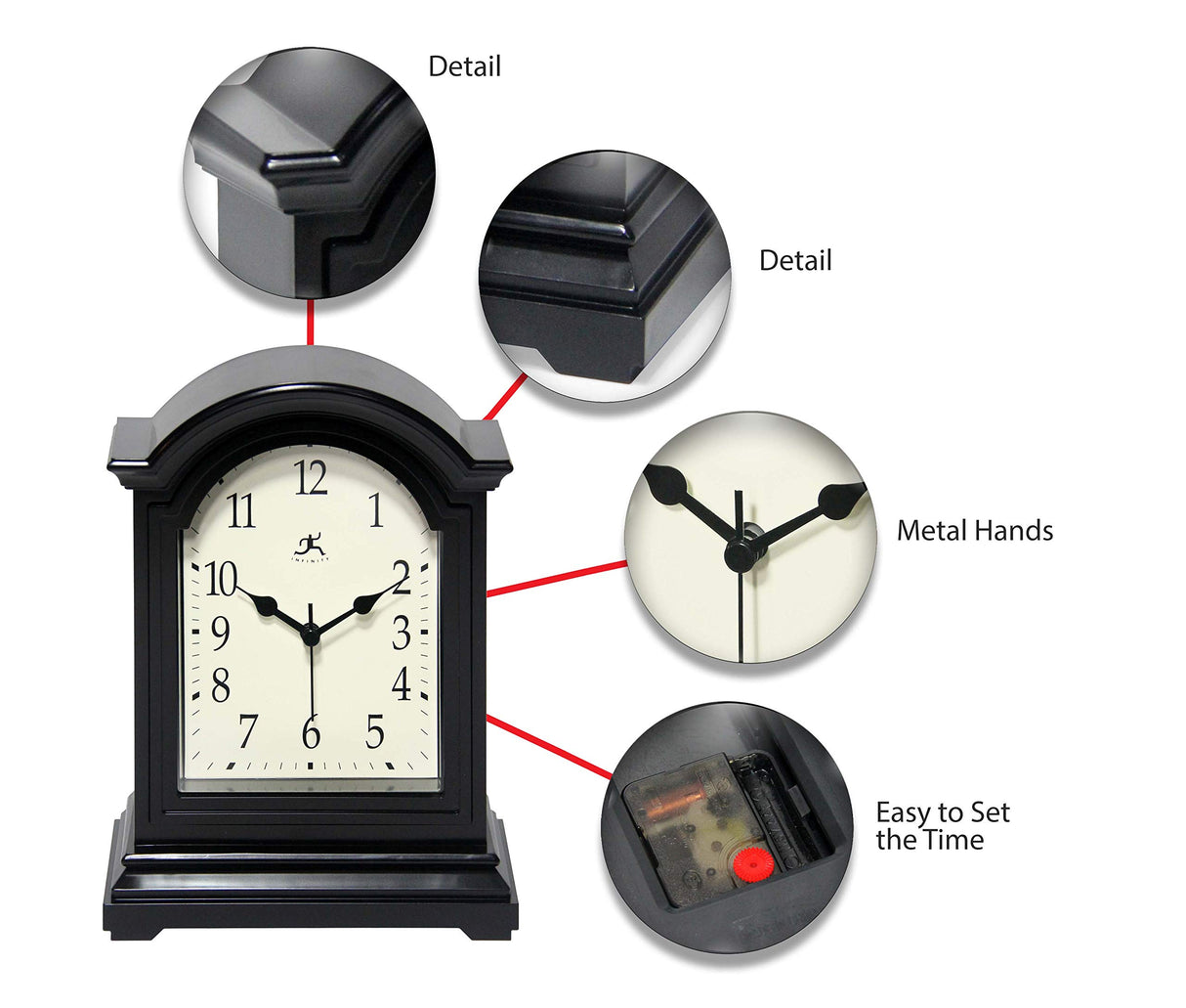 Infinity Instruments Miniature Grandfather Clock for Mantle, Vintage Tabletop Clock with Antique Design, 9"x6", Black Infinity Instruments