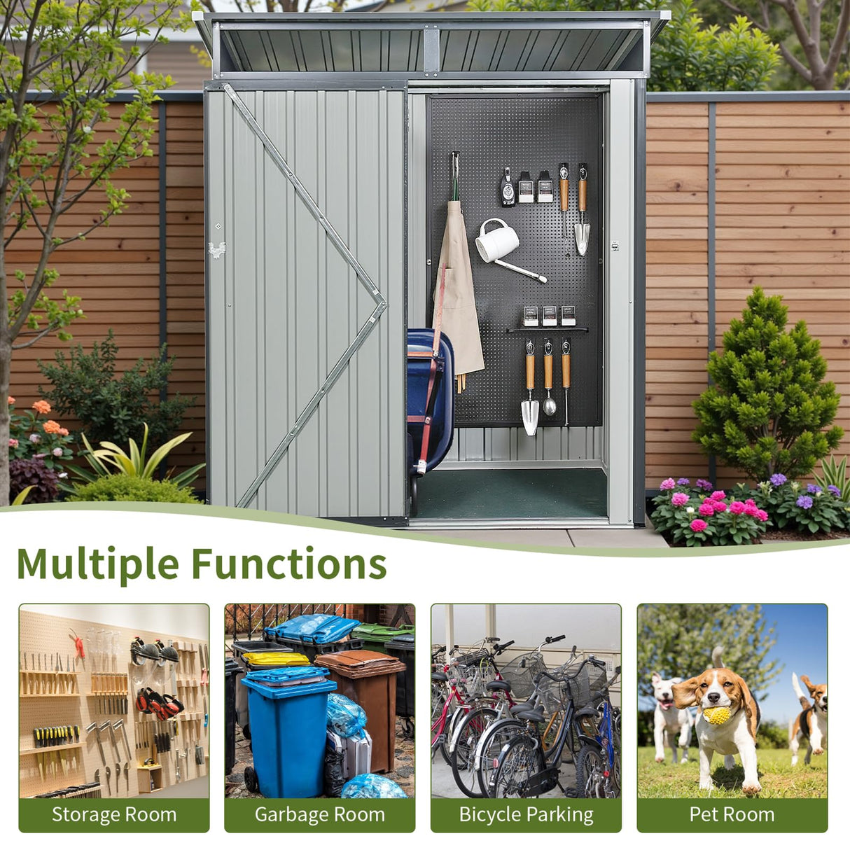 Lyngins 5x3 FT Grey Outdoor Metal Storage Shedfor Tools, Lawnmower, Bikes & Outdoor Gear, Lockable, Waterproof & UV-Resistant Heavy-Duty Steel 3x5 Shed for Backyard, Patio & Lawn, Easy Assembly Lyngins