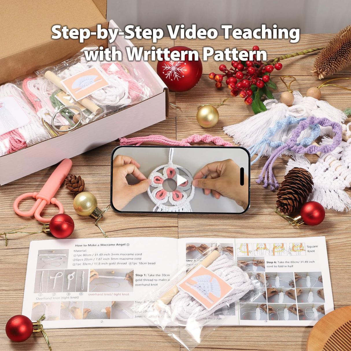 RQWZBCHX Macrame Starter Kit for Kids, Macrame DIY Kit for Beginners for Hanging Decor Including Detailed Booklet with Step-by-Step Video Tutorial RQWZBCHX