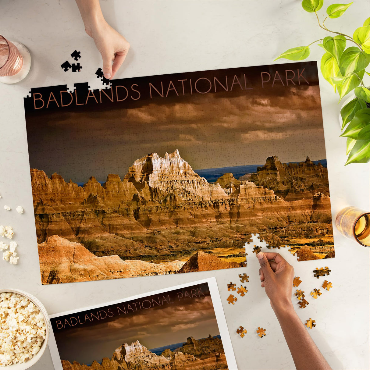 Lantern Press Made in USA Puzzle for Adults - 1000 Pieces, Reference Poster, Premium Box, Badlands National Park, South Dakota, Stormy Sky Lantern Press