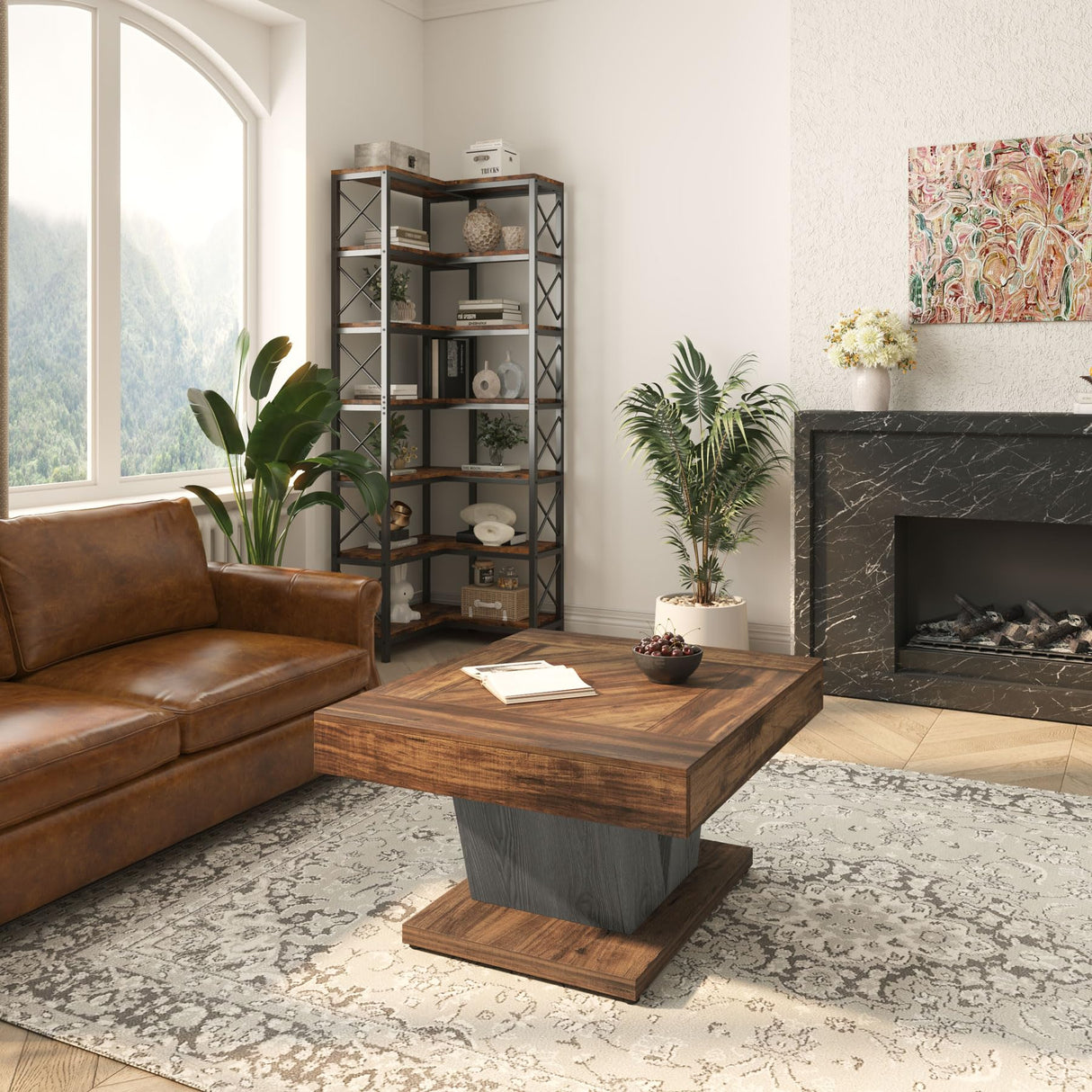 Tribesigns Square Coffee Table, Wood Coffee Table for Living Room, 31.5" Modern Center Table Cocktail Tea Table Accent Table, Rustic Brown & Black Tribesigns