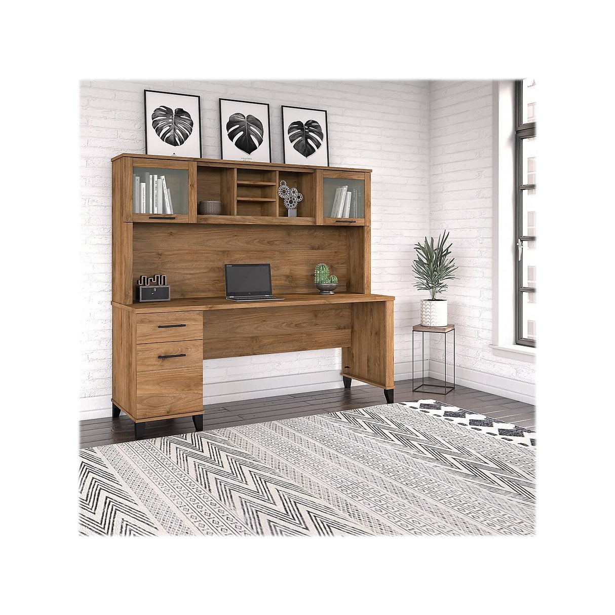 Bush Business Furniture Somerset Office Desk with Drawers and Hutch, 72W, Fresh Walnut Bush Business Furniture